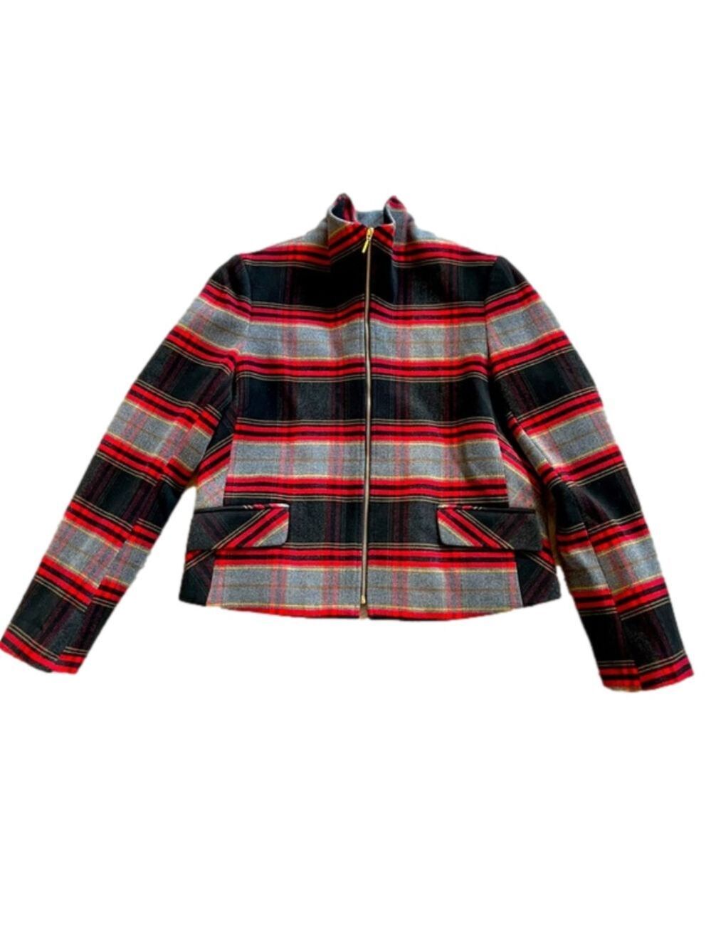 TRISTAN Plaid Fall Jacket with Gold Zipper, Size Medium